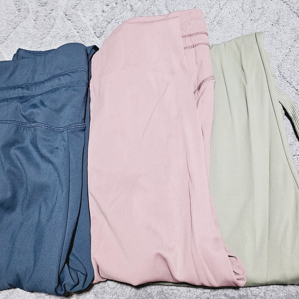 Set of Three Leggings in Blue, Pink, and Cream ($25each)